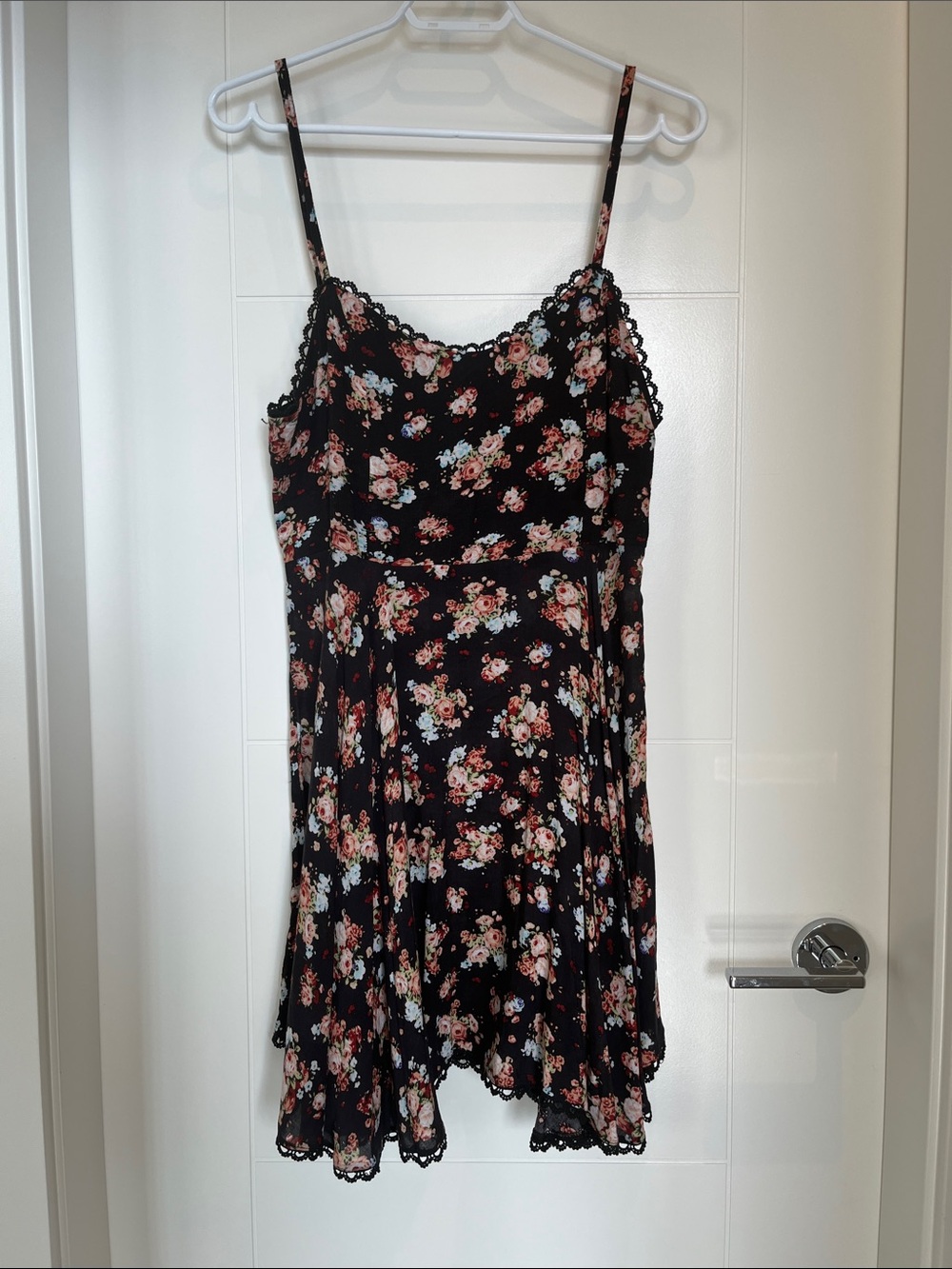 Black Floral Lace-Trim Mini Dress